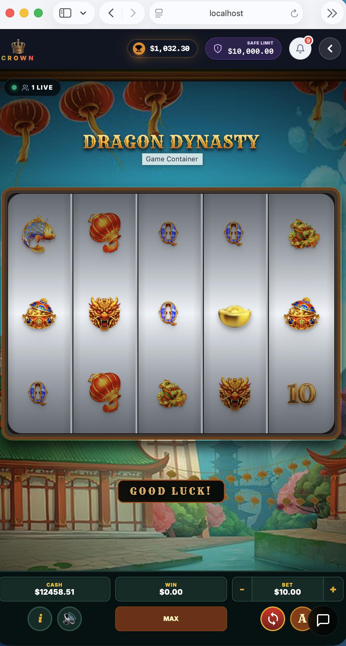 Dragon Dynasty slot game in play on the iGaming Platform